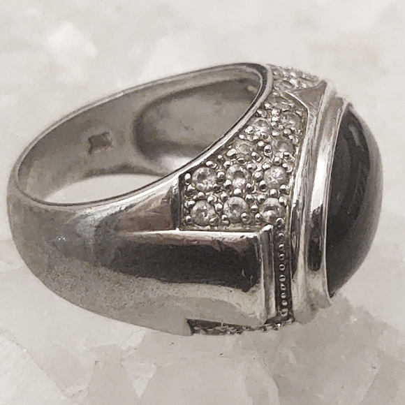 ISO Info- Onyx & Diamond Sterling Silver Ring-9.25 - Picture 4 of 13